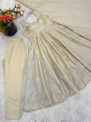 Exclusive Gold Cosmos Embroidery Work Anarkali Suit