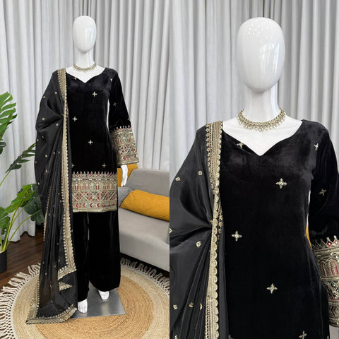 Amazing Black Heavy Velvet with Sequence Work Sharara Suit