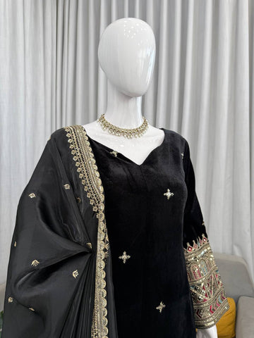 Amazing Black Heavy Velvet with Sequence Work Sharara Suit