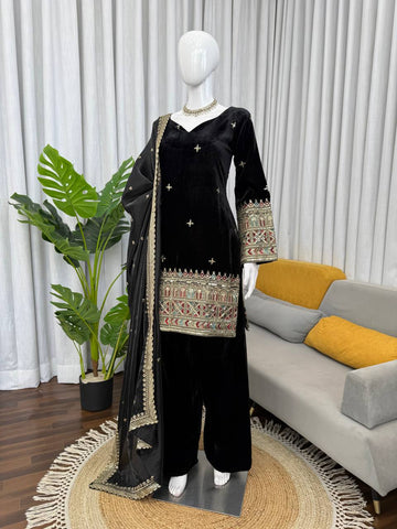 Amazing Black Heavy Velvet with Sequence Work Sharara Suit