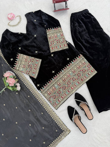 Amazing Black Heavy Velvet with Sequence Work Sharara Suit