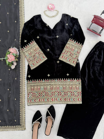 Amazing Black Heavy Velvet with Sequence Work Sharara Suit