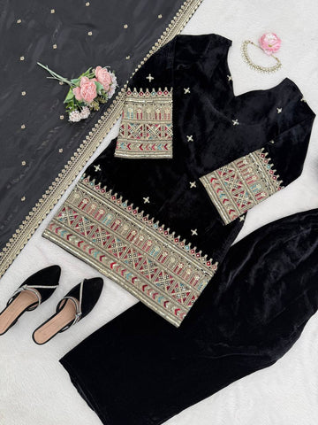Amazing Black Heavy Velvet with Sequence Work Sharara Suit