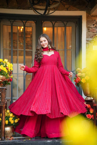 Exclusive Red Georgette Embroidery Work Anarkali Suit