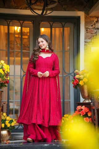 Exclusive Red Georgette Embroidery Work Anarkali Suit