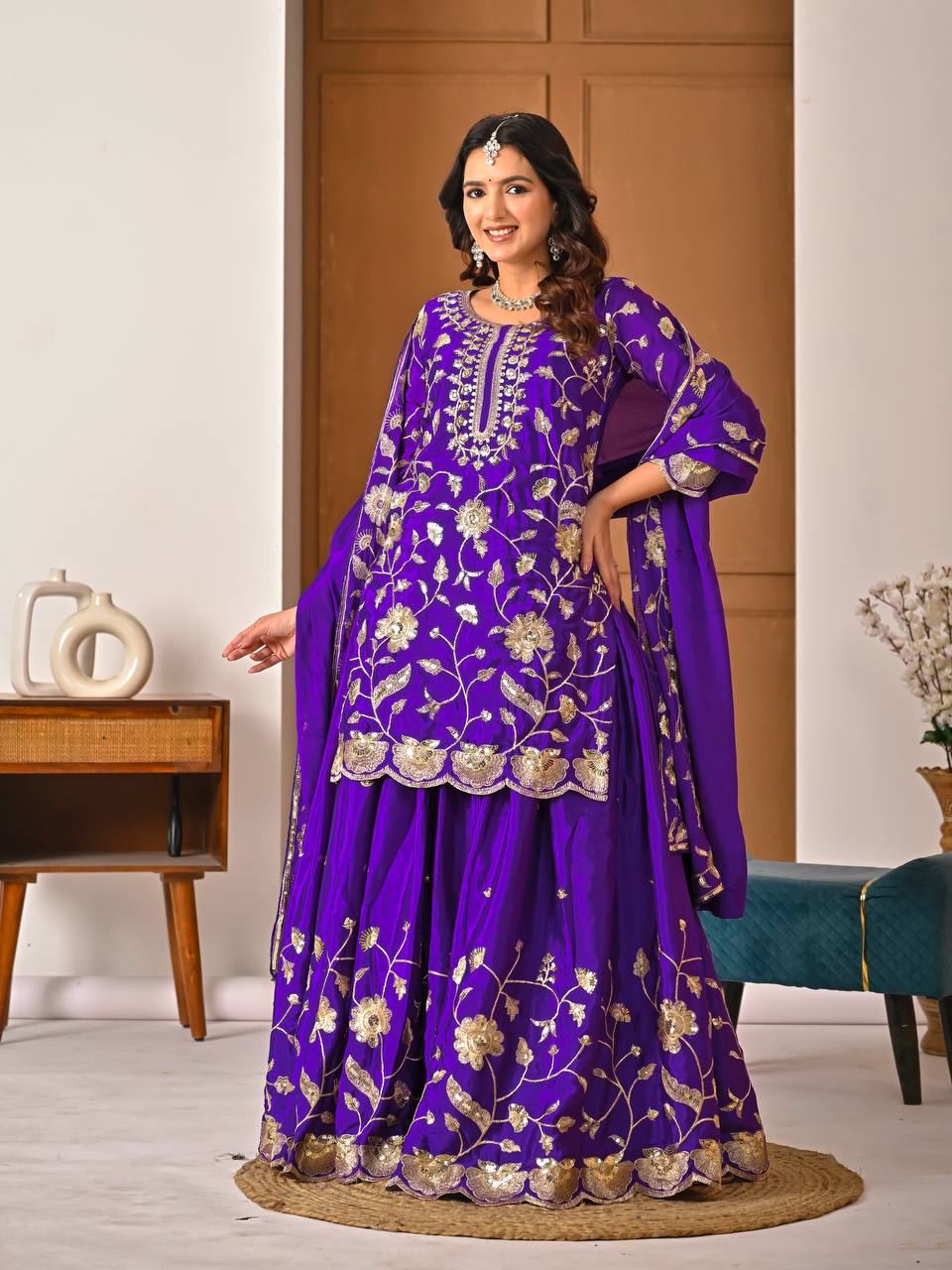 Exclusive Purple Heavy Chinnon Silk Sequence Lehenga