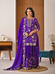 Exclusive Purple Heavy Chinnon Silk Sequence Lehenga
