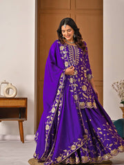 Exclusive Purple Heavy Chinnon Silk Sequence Lehenga