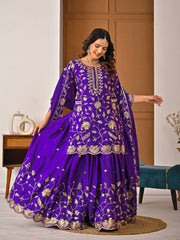 Exclusive Purple Heavy Chinnon Silk Sequence Lehenga