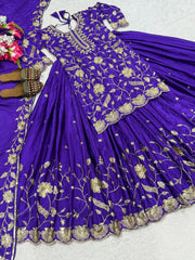 Exclusive Purple Heavy Chinnon Silk Sequence Lehenga