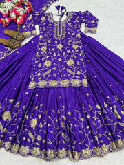 Exclusive Purple Heavy Chinnon Silk Sequence Lehenga