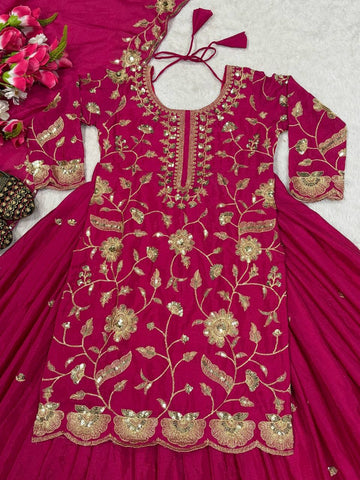 Exclusive Purple Heavy Chinnon Silk Sequence Lehenga
