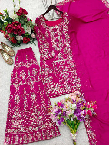 Exclusive Pink Silk Embroidery Work Sharara Suit