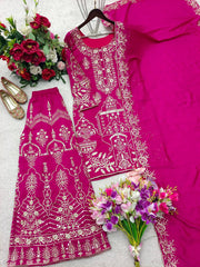 Exclusive Pink Silk Embroidery Work Sharara Suit