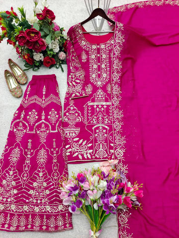 Exclusive Pink Silk Embroidery Work Sharara Suit