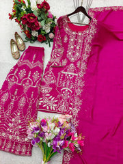 Exclusive Pink Silk Embroidery Work Sharara Suit