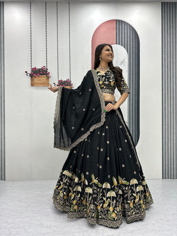Exclusive White Vichitra Silk Heavy Embroidery Lehenga