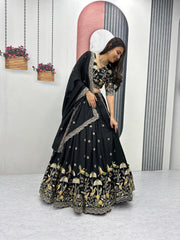 Exclusive White Vichitra Silk Heavy Embroidery Lehenga