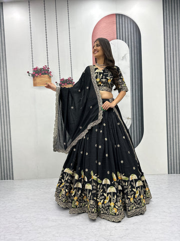 Exclusive White Vichitra Silk Heavy Embroidery Lehenga