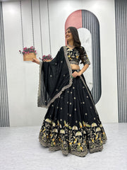 Exclusive White Vichitra Silk Heavy Embroidery Lehenga