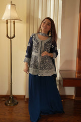 Beautiful Navy Georgette with Sequence Embroidery Kurti Set