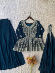 Beautiful Navy Georgette with Sequence Embroidery Kurti Set
