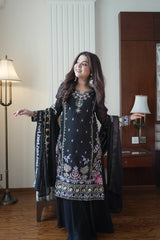 Amazing Black Georgette with Sequence Embroidery Work Kurti Set