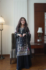 Amazing Black Georgette with Sequence Embroidery Work Kurti Set