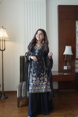 Amazing Black Georgette with Sequence Embroidery Work Kurti Set