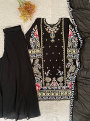Amazing Black Georgette with Sequence Embroidery Work Kurti Set