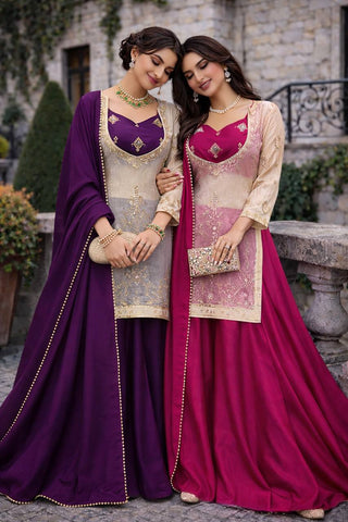 Lovely Purple Heavy Fandy Silk Embroidered Sharara Suit