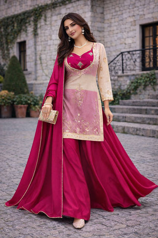 Lovely Purple Heavy Fandy Silk Embroidered Sharara Suit