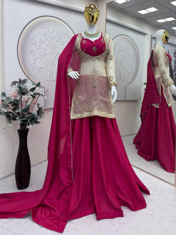 Lovely Purple Heavy Fandy Silk Embroidered Sharara Suit