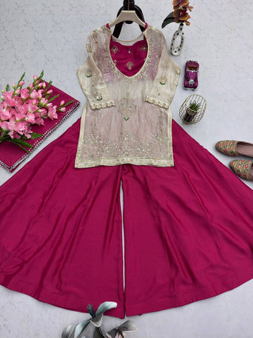 Lovely Purple Heavy Fandy Silk Embroidered Sharara Suit