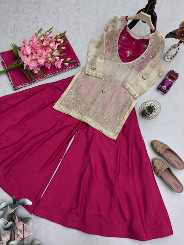 Lovely Purple Heavy Fandy Silk Embroidered Sharara Suit