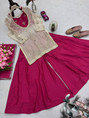 Lovely Purple Heavy Fandy Silk Embroidered Sharara Suit