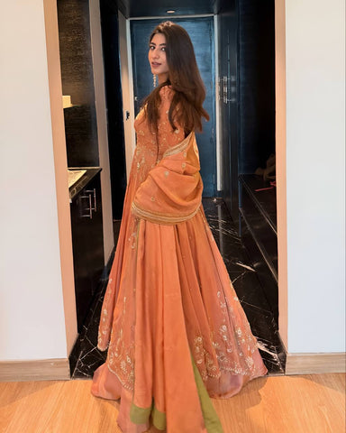 Amazing Peach Star Georgette with Sequins Work Lehenga