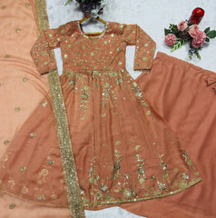 Amazing Peach Star Georgette with Sequins Work Lehenga