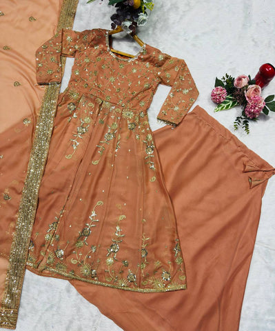 Amazing Peach Star Georgette with Sequins Work Lehenga