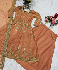 Amazing Peach Star Georgette with Sequins Work Lehenga