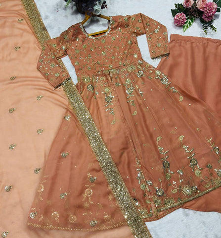 Amazing Peach Star Georgette with Sequins Work Lehenga