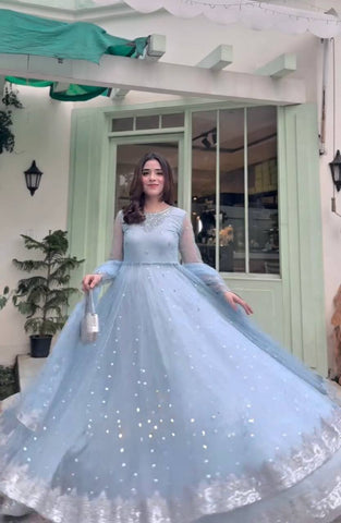 Amazing Foux Gorgette with Thread Work Gown