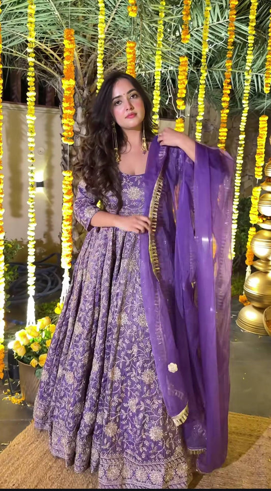 Exclusive Purple Heavy Silk with Sequence Work Anarkali