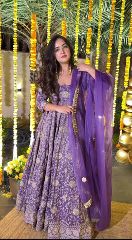 Exclusive Purple Heavy Silk with Sequence Work Anarkali