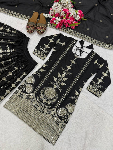 Stunning Black Heavy Vichitra Silk Embroidery Sharara Suit