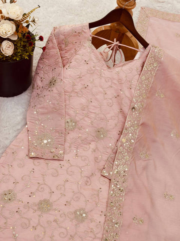 Exclusive Peach Heavy Simar Silk Embroidery Sharara Suit