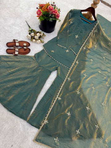 Elegant Blue Fendy Silk with Embroidery Sequence Work Sharara Suit