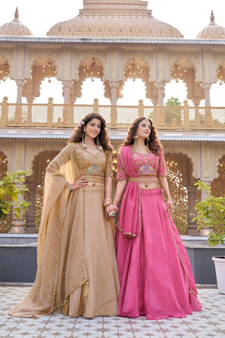Exclusive Beige Crunchy Heavy Embroidery Lehenga