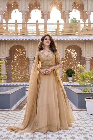 Exclusive Beige Crunchy Heavy Embroidery Lehenga