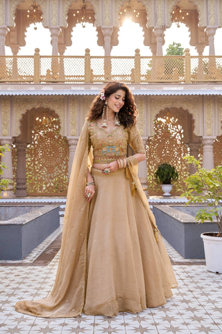 Exclusive Beige Crunchy Heavy Embroidery Lehenga